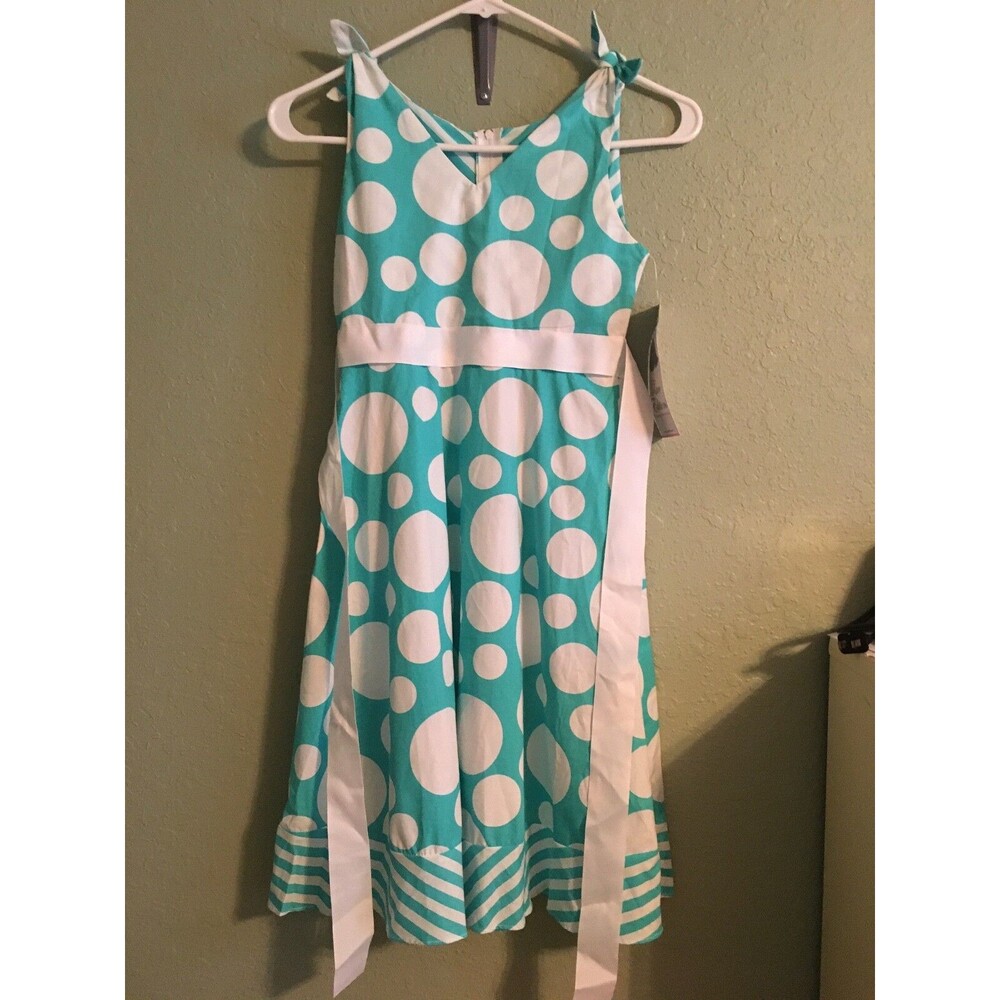 Rare Editions Polka Dot Girls Sleeveless Dress Blue Size 8 - NWT